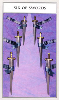 Six of Swords in the deck Renaissance Tarot Modern