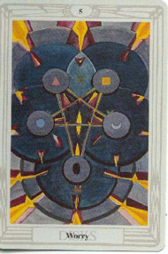 Five of Pentacles in the deck Thoth Tarot