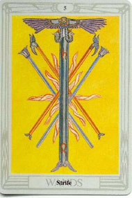 Five of Wands in the deck Thoth Tarot