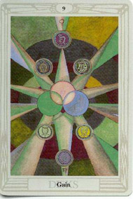 Nine of Pentacles in the deck Thoth Tarot