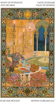 Page of Pentacles in the deck Tarot of the Thousand and One Nights