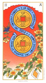 Two of Pentacles in the deck Ukiyoe Tarot