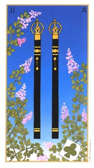 Two of Wands in the deck Ukiyoe Tarot