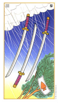 Three of Swords in the deck Ukiyoe Tarot