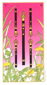 Five of Wands in the deck Ukiyoe Tarot