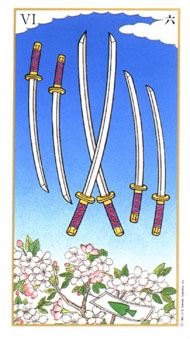 Six of Swords in the deck Ukiyoe Tarot