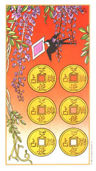 Six of Pentacles in the deck Ukiyoe Tarot