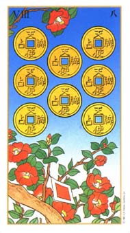 Eight of Pentacles in the deck Ukiyoe Tarot