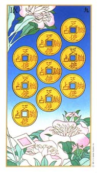 Nine of Pentacles in the deck Ukiyoe Tarot