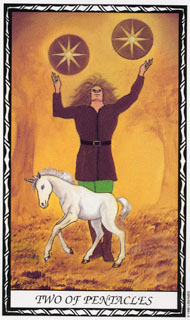 Two of Pentacles in the deck Unicorn Tarot