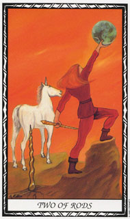 Two of Wands in the deck Unicorn Tarot