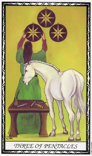 Three of Pentacles in the deck Unicorn Tarot