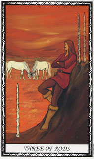 Three of Wands in the deck Unicorn Tarot