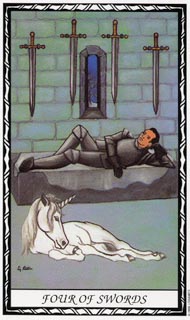 Four of Swords in the deck Unicorn Tarot