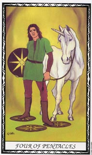 Four of Pentacles in the deck Unicorn Tarot