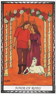 Four of Wands in the deck Unicorn Tarot