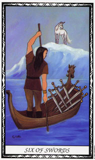 Six of Swords in the deck Unicorn Tarot