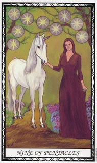 Nine of Pentacles in the deck Unicorn Tarot