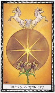 Ace of Pentacles in the deck Unicorn Tarot