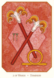 Two of Wands in the deck Babylonian Tarot