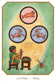 Three of Pentacles in the deck Babylonian Tarot