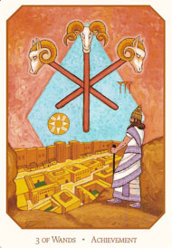 Three of Wands in the deck Babylonian Tarot