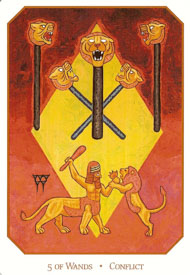 Five of Wands in the deck Babylonian Tarot