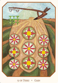 Nine of Pentacles in the deck Babylonian Tarot