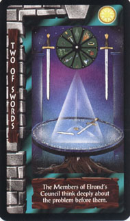 Two of Swords in the deck Lord of the Rings Tarot