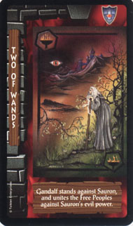 Two of Wands in the deck Lord of the Rings Tarot