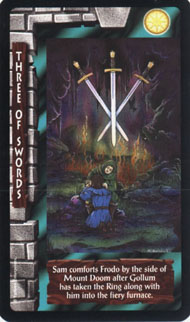 Three of Swords in the deck Lord of the Rings Tarot