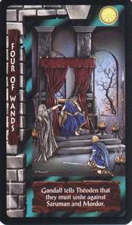 Four of Wands in the deck Lord of the Rings Tarot