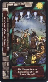 Five of Cups in the deck Lord of the Rings Tarot