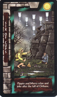 Six of Cups in the deck Lord of the Rings Tarot