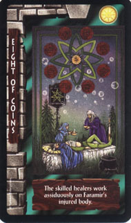 Eight of Pentacles in the deck Lord of the Rings Tarot