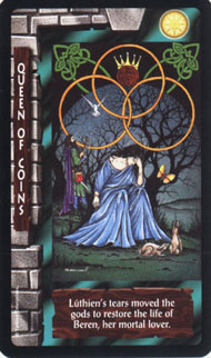 Queen of Pentacles in the deck Lord of the Rings Tarot