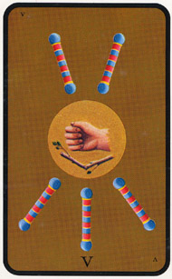 Five of Wands in the deck Witches Tarot