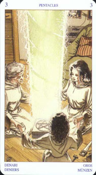 Three of Pentacles in the deck Pagan Tarot