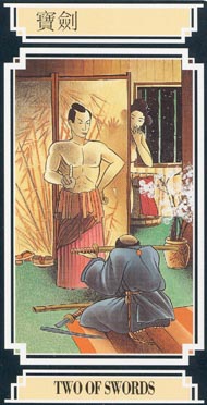 Two of Swords in the deck Golden Dragon Tarot