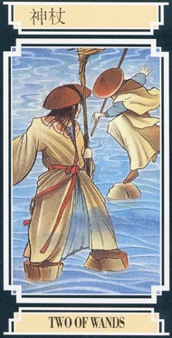 Two of Wands in the deck Golden Dragon Tarot