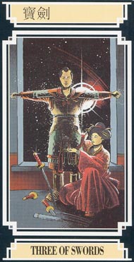 Three of Swords in the deck Golden Dragon Tarot