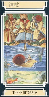 Three of Wands in the deck Golden Dragon Tarot