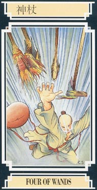 Four of Wands in the deck Golden Dragon Tarot