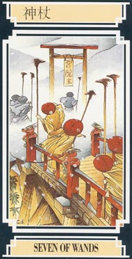 Seven of Wands in the deck Golden Dragon Tarot