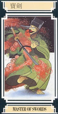 Page of Swords in the deck Golden Dragon Tarot