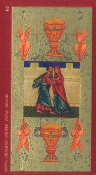 Two of Cups in the deck Golden Tarot of the Tsar