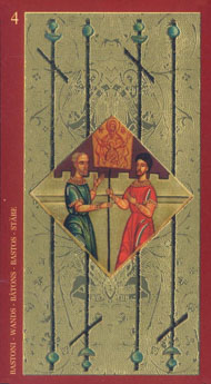 Four of Wands in the deck Golden Tarot of the Tsar