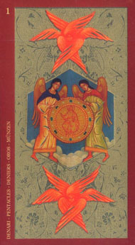 Ace of Pentacles in the deck Golden Tarot of the Tsar